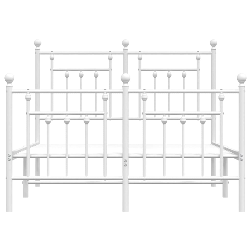 White Metal Bed Frame with Footboard 135x190cm - No Mattress Included