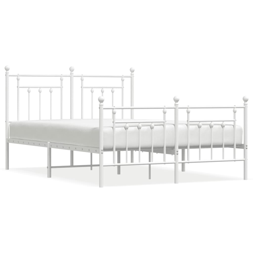 White Metal Bed Frame with Footboard 140x200cm - No Mattress