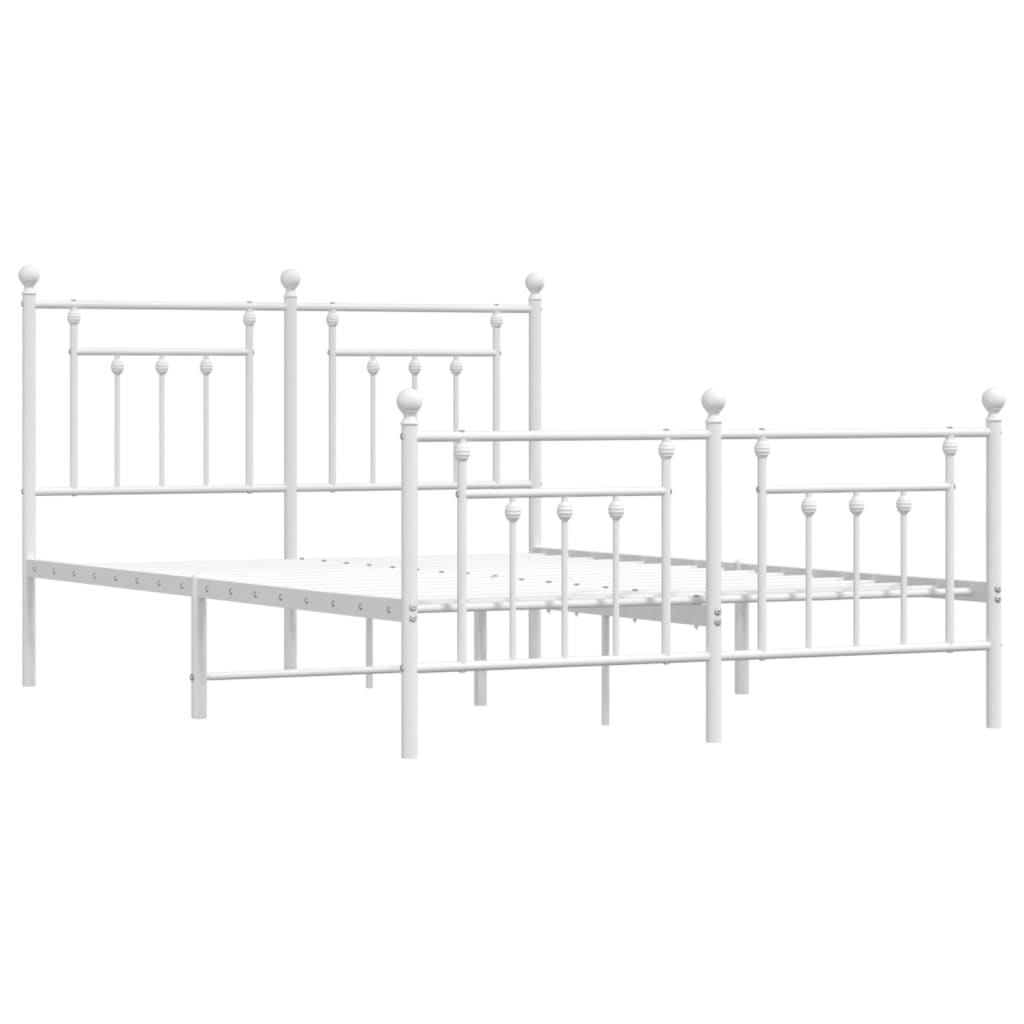 White Metal Bed Frame with Footboard 140x200cm - No Mattress