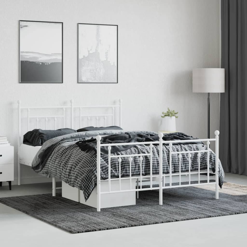 White Metal Bed Frame with Footboard 140x200cm - No Mattress