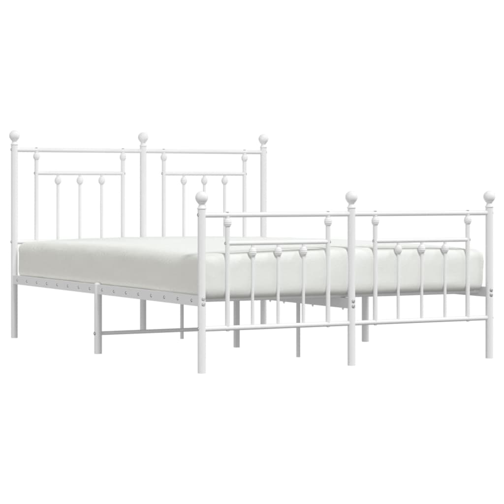 White Metal Bed Frame with Footboard 140x200cm - No Mattress