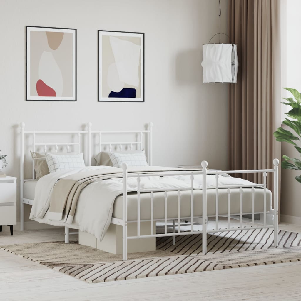 White Metal Bed Frame with Footboard 140x200cm - No Mattress