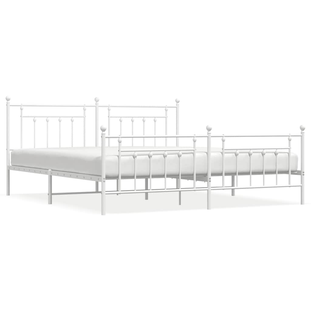 White Metal Bed Frame with Footboard - 193x203cm, No Mattress Included