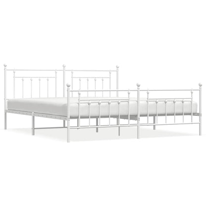 White Metal Bed Frame with Footboard - 193x203cm, No Mattress Included