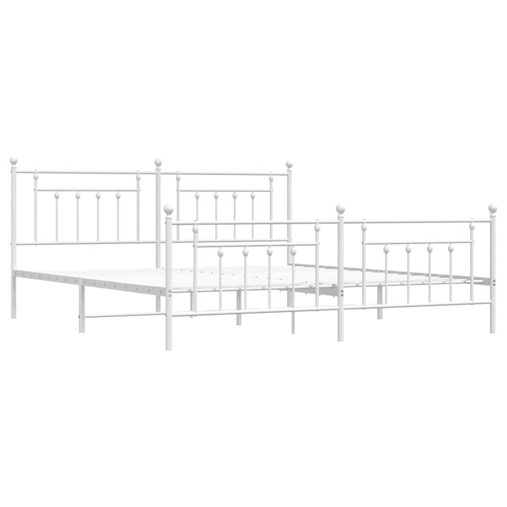White Metal Bed Frame with Footboard - 193x203cm, No Mattress Included