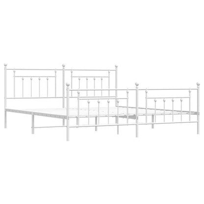 White Metal Bed Frame with Footboard - 193x203cm, No Mattress Included