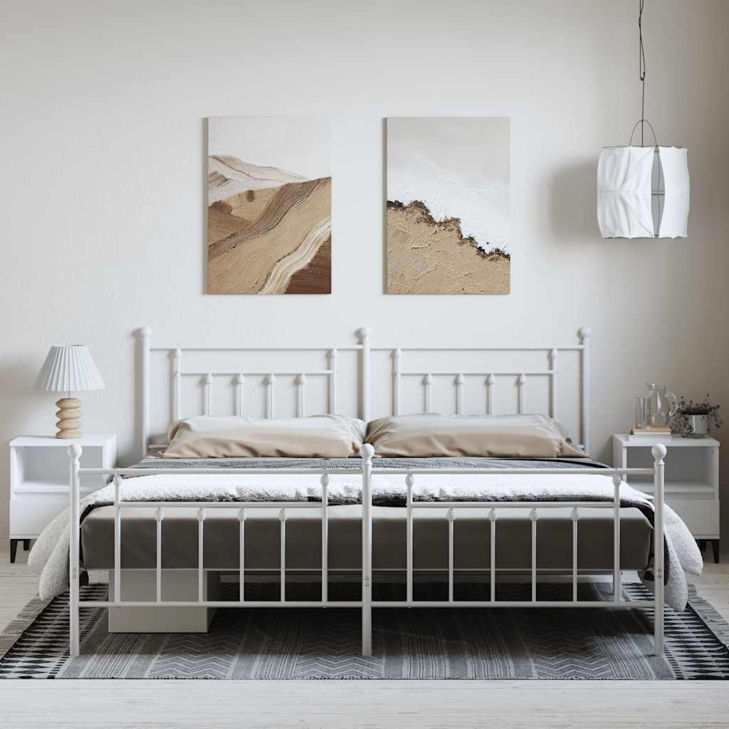 White Metal Bed Frame with Footboard - 193x203cm, No Mattress Included
