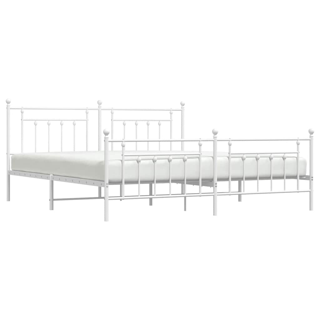 White Metal Bed Frame with Footboard - 193x203cm, No Mattress Included
