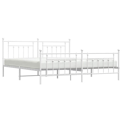 White Metal Bed Frame with Footboard - 193x203cm, No Mattress Included