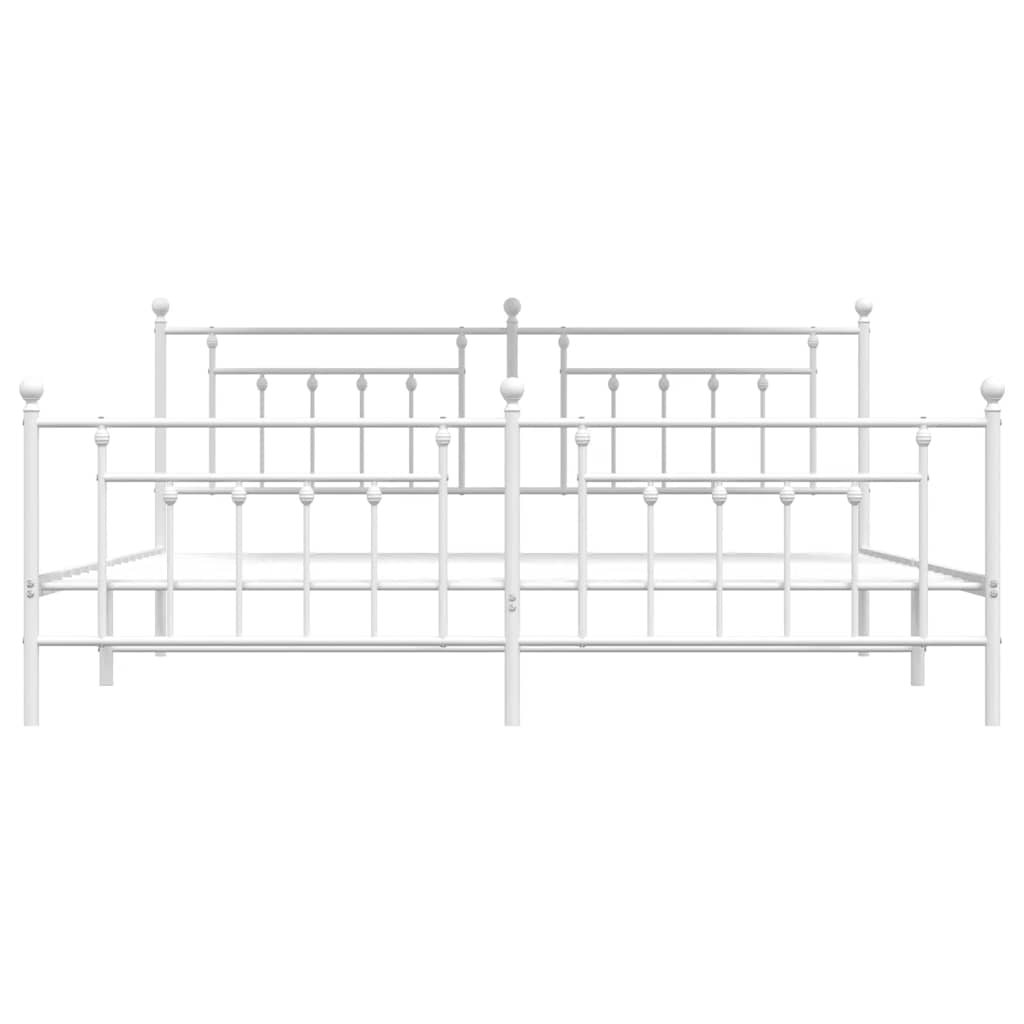 White Metal Bed Frame with Footboard - 193x203cm, No Mattress Included