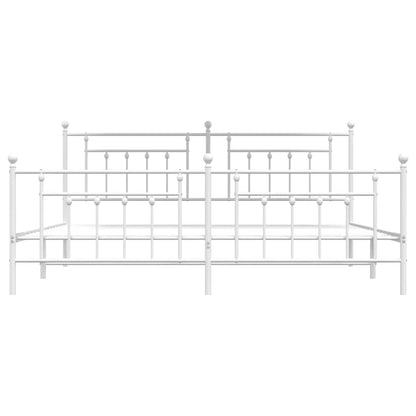 White Metal Bed Frame with Footboard - 193x203cm, No Mattress Included