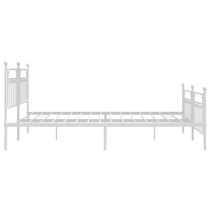 White Metal Bed Frame with Footboard - 193x203cm, No Mattress Included