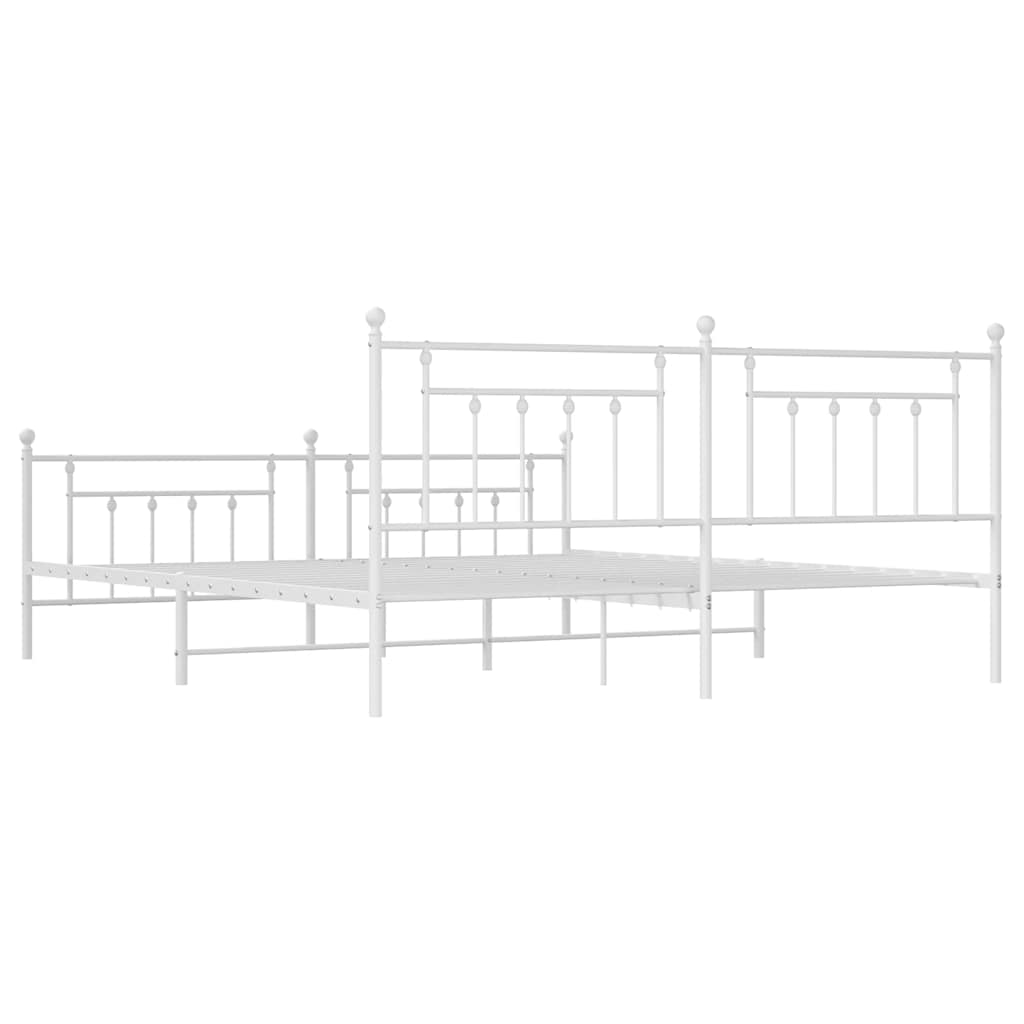 White Metal Bed Frame with Footboard - 193x203cm, No Mattress Included