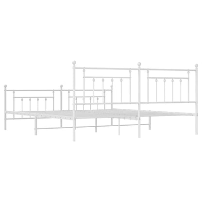 White Metal Bed Frame with Footboard - 193x203cm, No Mattress Included
