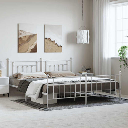 White Metal Bed Frame with Footboard - 193x203cm, No Mattress Included