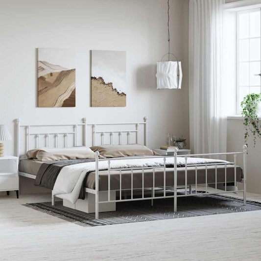 White Metal Bed Frame with Footboard - 193x203cm, No Mattress Included