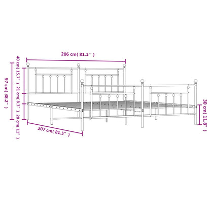 Metal Bed Frame without Mattress with Footboard White 200x200cm