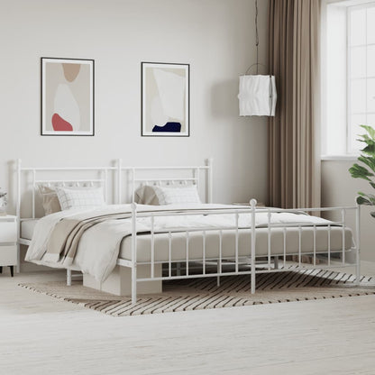 Metal Bed Frame without Mattress with Footboard White 200x200cm