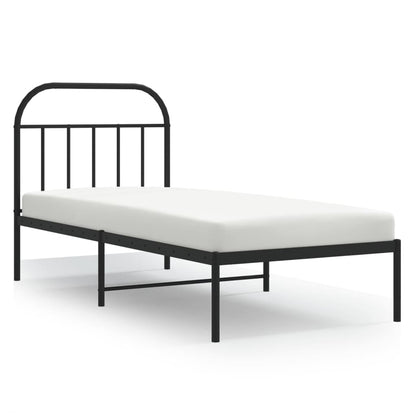 Black Metal Bed Frame with Headboard, 80x200cm (Mattress Not Included)