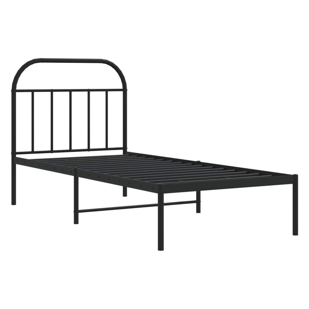 Black Metal Bed Frame with Headboard, 80x200cm (Mattress Not Included)