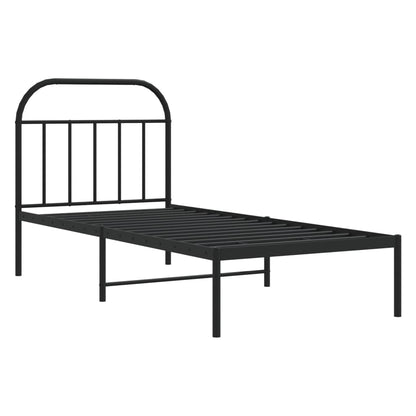 Black Metal Bed Frame with Headboard, 80x200cm (Mattress Not Included)