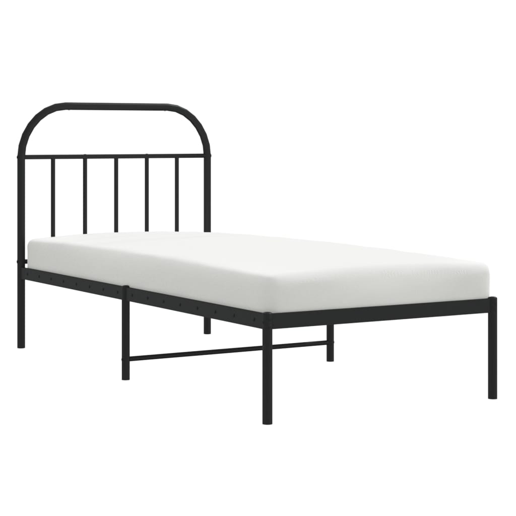 Black Metal Bed Frame with Headboard, 80x200cm (Mattress Not Included)