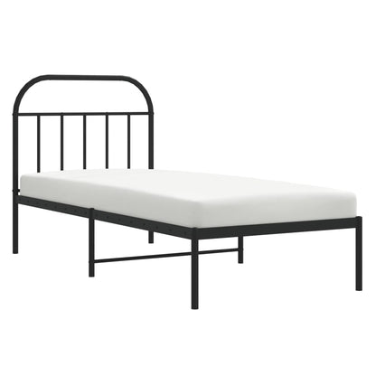 Black Metal Bed Frame with Headboard, 80x200cm (Mattress Not Included)