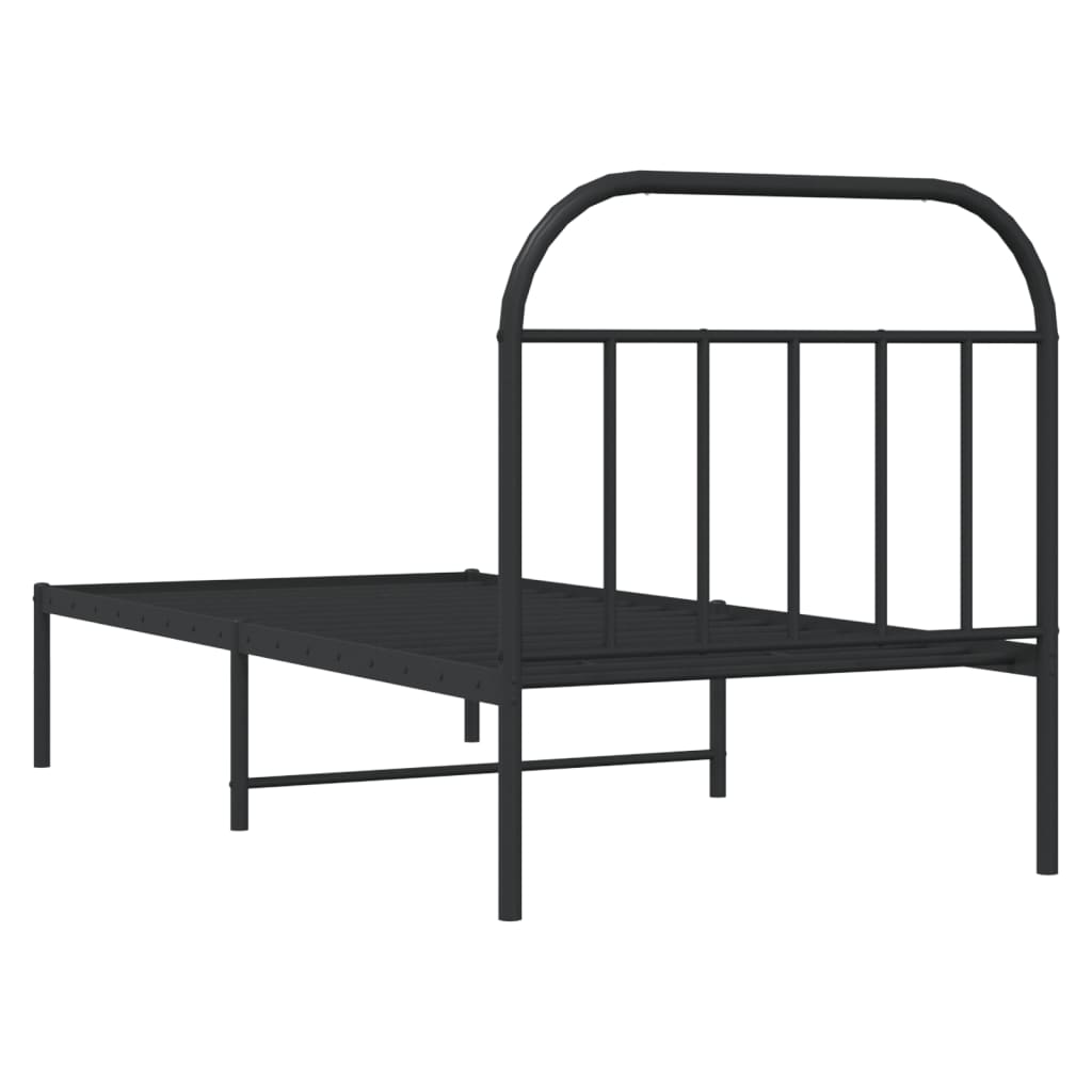 Black Metal Bed Frame with Headboard, 80x200cm (Mattress Not Included)
