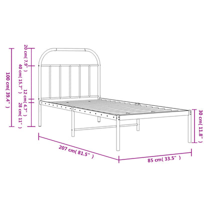 Black Metal Bed Frame with Headboard, 80x200cm (Mattress Not Included)