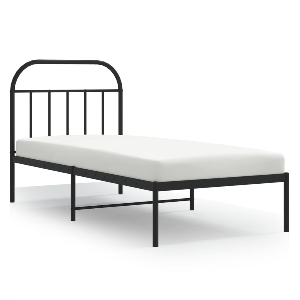 Sleek Black Metal Bed Frame With Headboard - 90x200cm