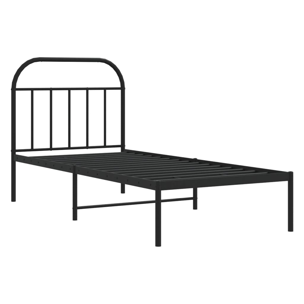 Sleek Black Metal Bed Frame With Headboard - 90x200cm