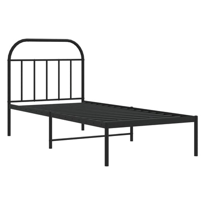 Sleek Black Metal Bed Frame With Headboard - 90x200cm