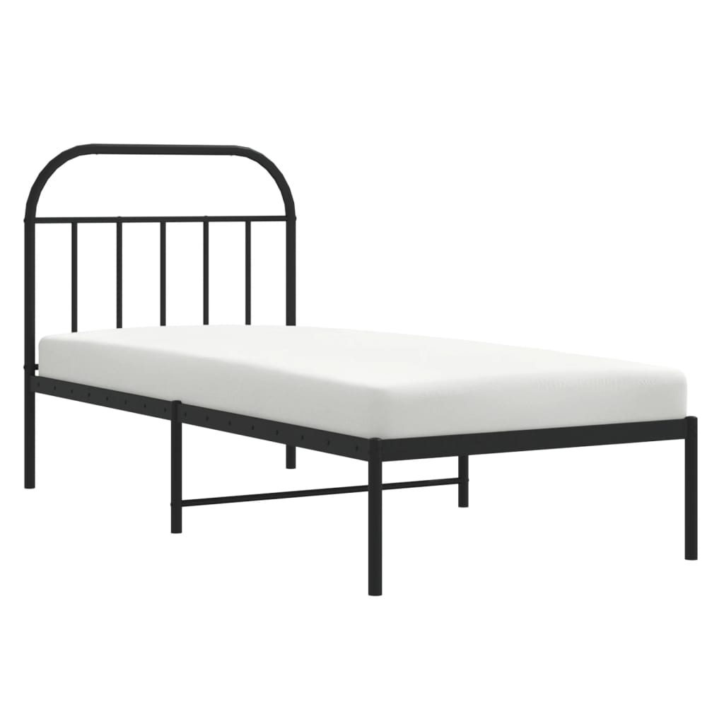 Sleek Black Metal Bed Frame With Headboard - 90x200cm