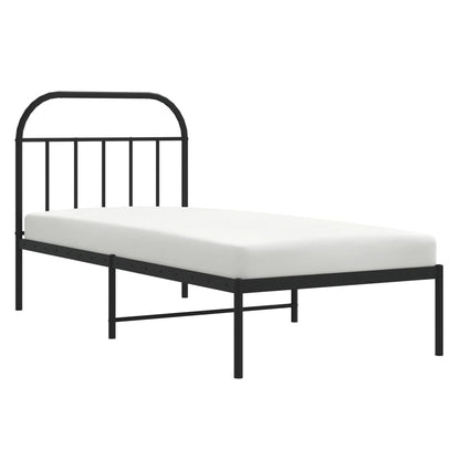 Sleek Black Metal Bed Frame With Headboard - 90x200cm