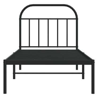 Sleek Black Metal Bed Frame With Headboard - 90x200cm