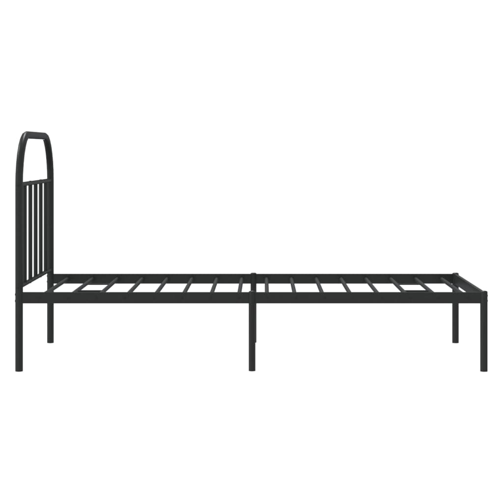 Sleek Black Metal Bed Frame With Headboard - 90x200cm