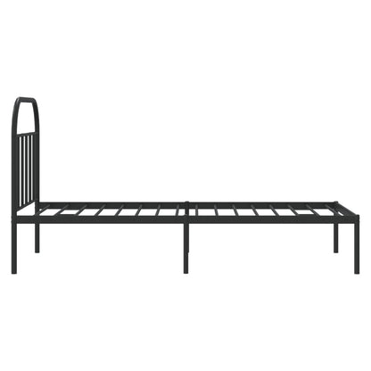 Sleek Black Metal Bed Frame With Headboard - 90x200cm