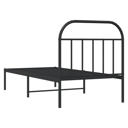 Sleek Black Metal Bed Frame With Headboard - 90x200cm
