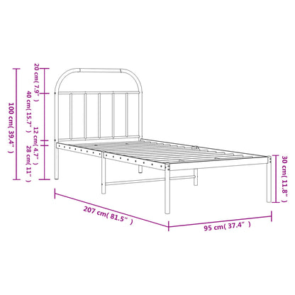 Sleek Black Metal Bed Frame With Headboard - 90x200cm