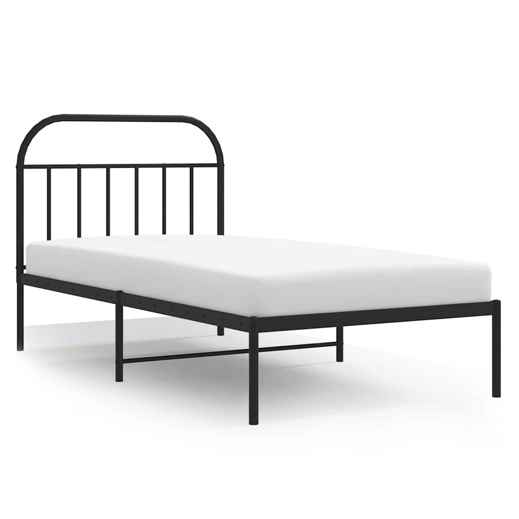 Black Metal Bed Frame with Headboard 100x200cm - No Mattress