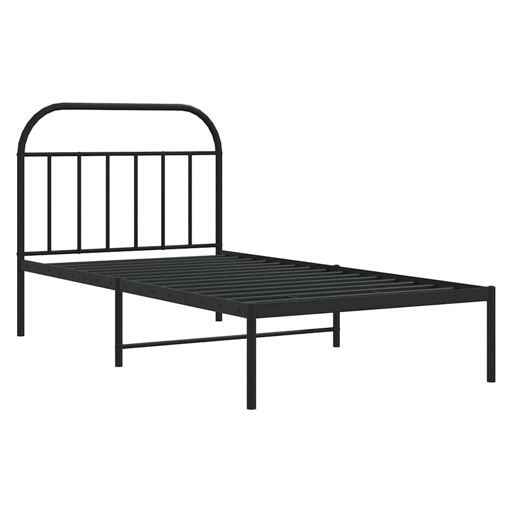 Black Metal Bed Frame with Headboard 100x200cm - No Mattress