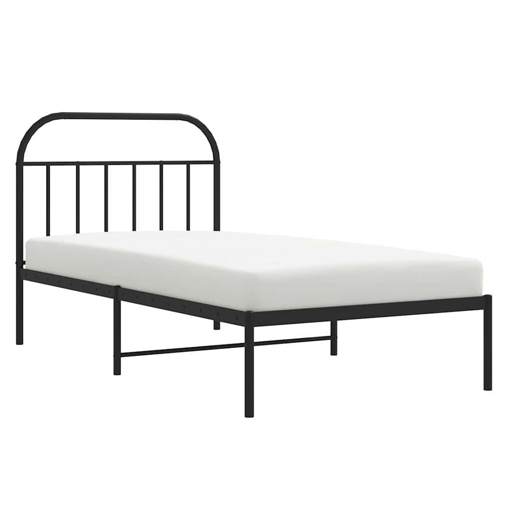 Black Metal Bed Frame with Headboard 100x200cm - No Mattress