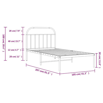Black Metal Bed Frame with Headboard 100x200cm - No Mattress