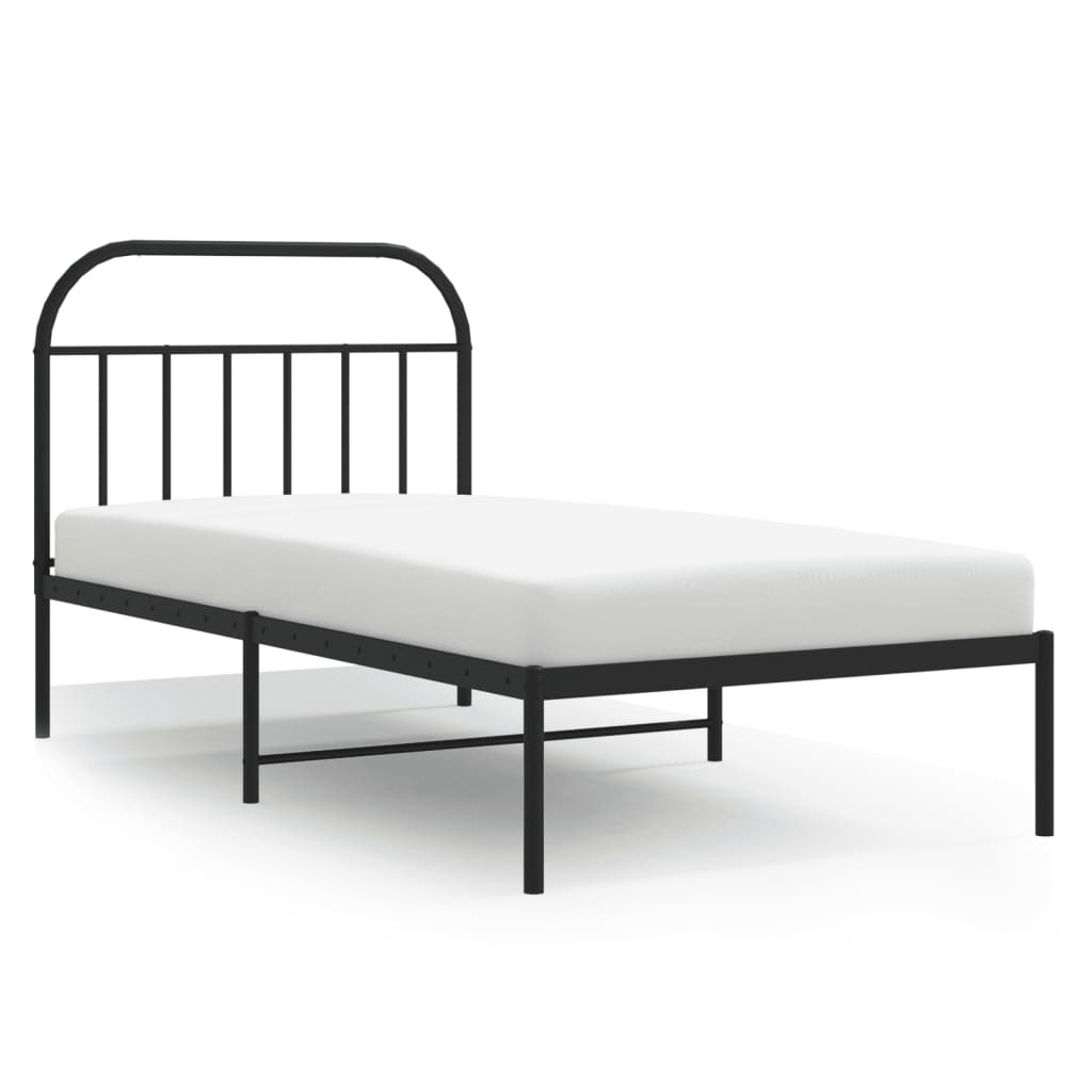 Black Metal Bed Frame with Headboard 107x203cm - No Mattress