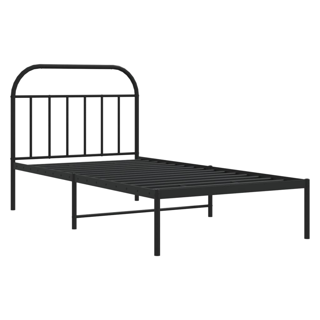 Black Metal Bed Frame with Headboard 107x203cm - No Mattress