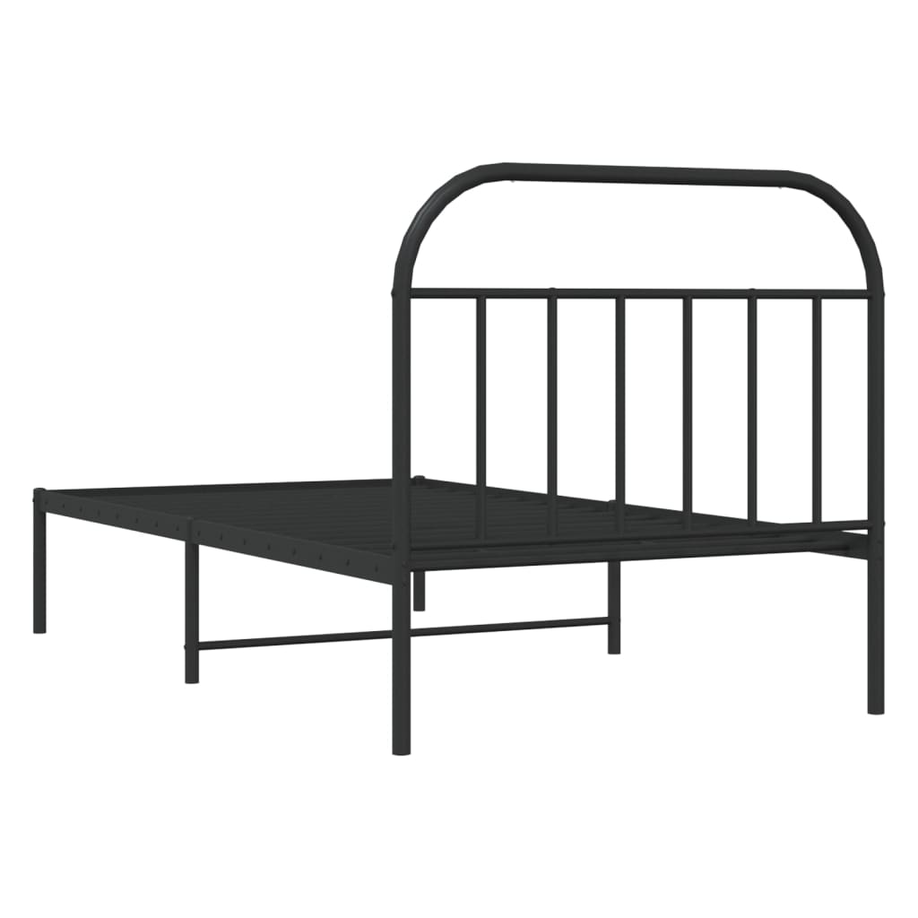 Black Metal Bed Frame with Headboard 107x203cm - No Mattress