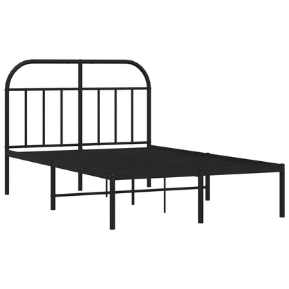 Black Metal Bed Frame with Headboard, 120x190cm, Mattress Excluded