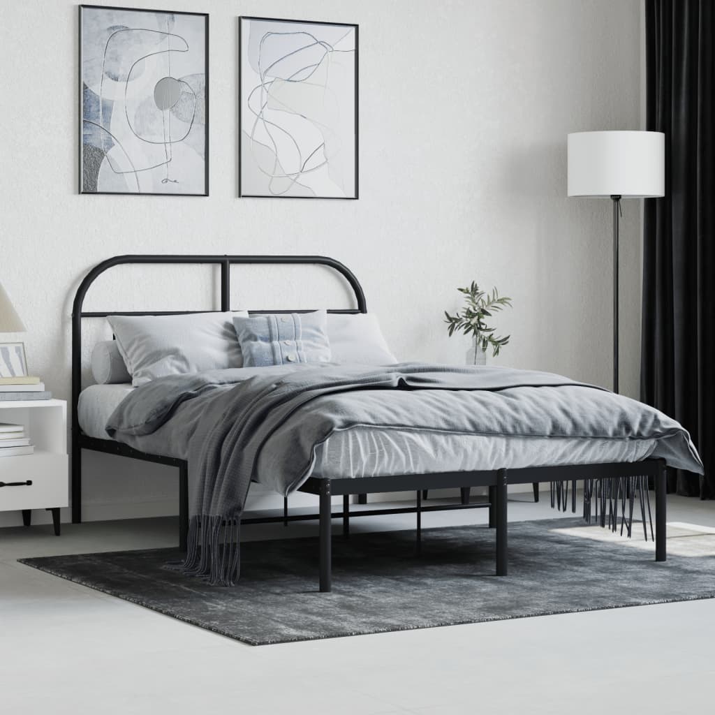 Black Metal Bed Frame with Headboard, 120x190cm, Mattress Excluded