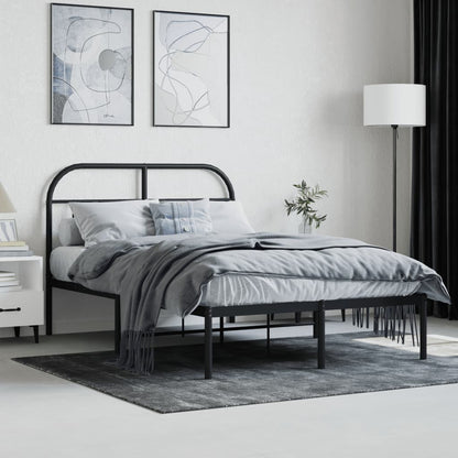 Black Metal Bed Frame with Headboard, 120x190cm, Mattress Excluded