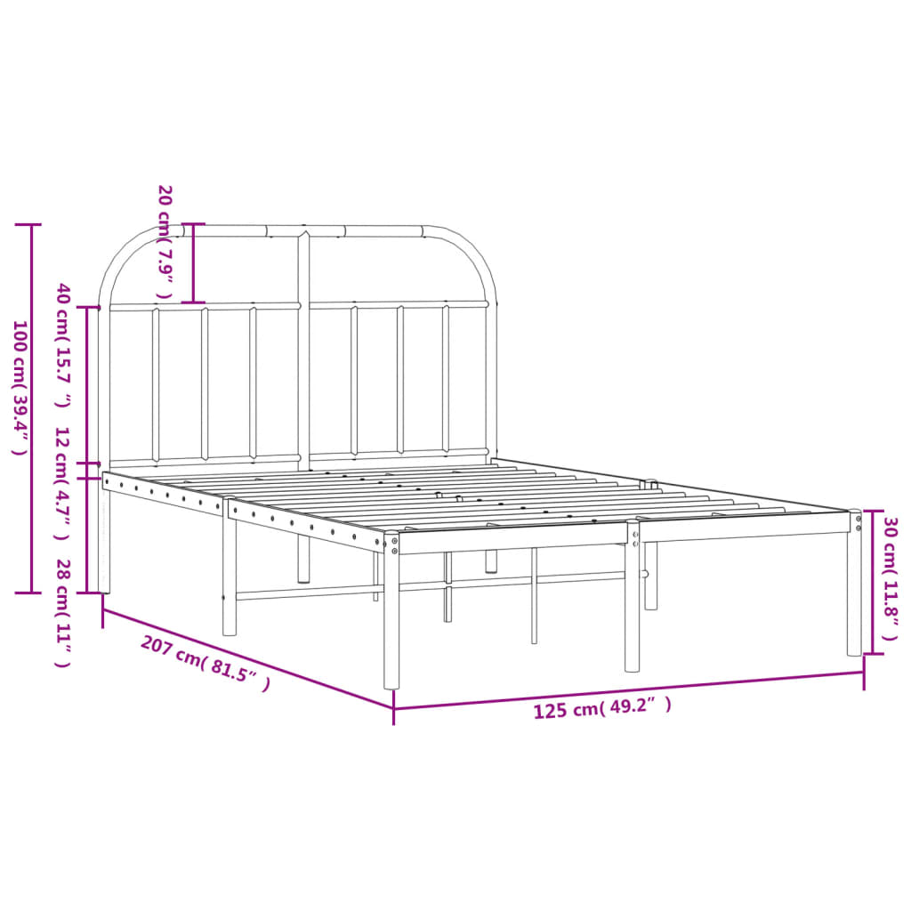 Black Metal Bed Frame with Headboard 120x200cm - No Mattress